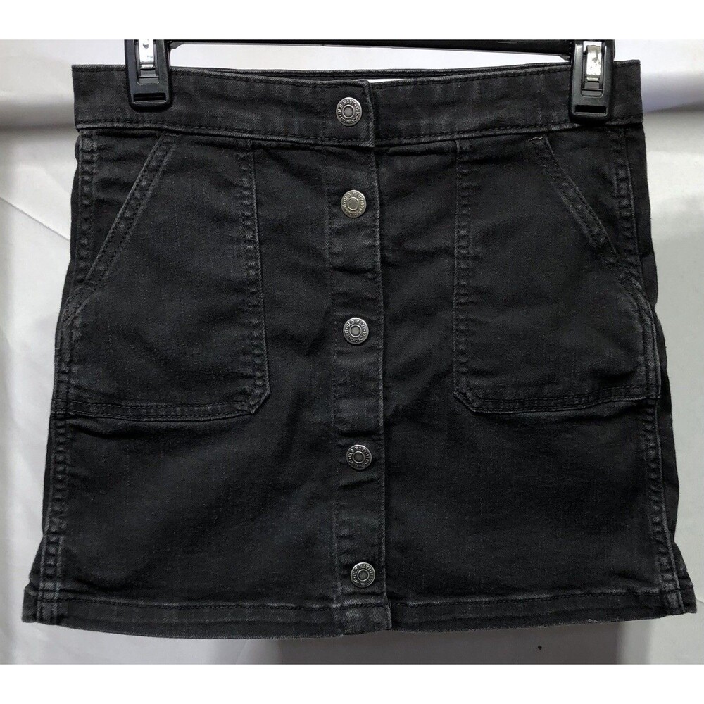 Old Navy Denim straight mini skirt L 10-12 Girls Blk pockets pleated 28"w